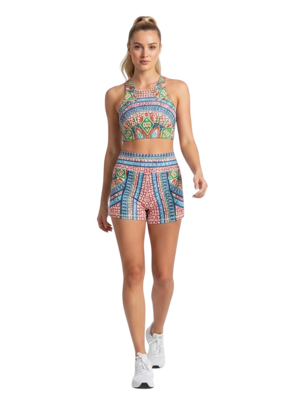 Jealous Tomato Active Boho Mandala Geometric Crop Top Small Shorts Med Set